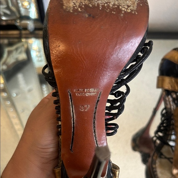 Genuine Snakeskin Strappy Sandals in Gold and Black Made in Italy 37 - Picture 3 of 10